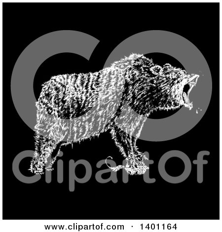 Clipart of a Black and White Angry Bear Roaring - Royalty Free Vector Illustration by lineartestpilot