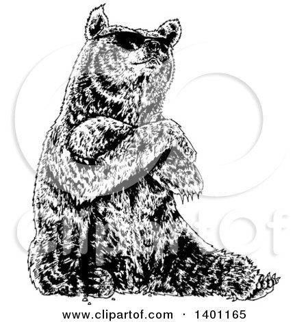 Clipart of a Black and White Cool Bear Sitting - Royalty Free Vector Illustration by lineartestpilot