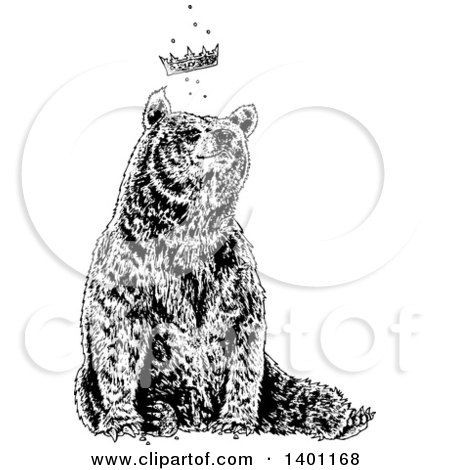 Clipart of a Black and White Bear Sitting with a Crown - Royalty Free Vector Illustration by lineartestpilot