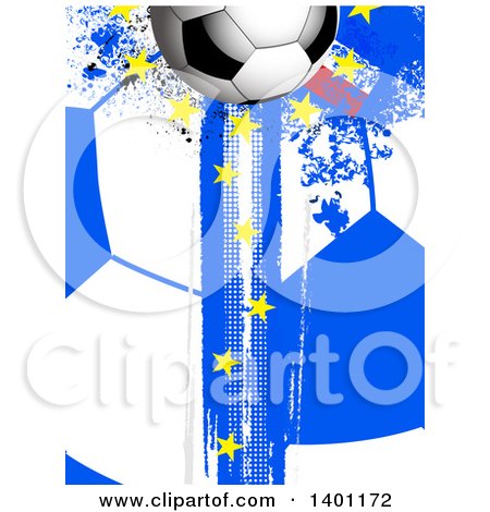 Clipart of a Soccer Ball over a Grungy French Pattern with European Stars - Royalty Free Vector Illustration by elaineitalia