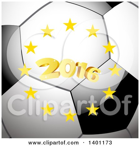 Clipart of a Circle of Stars Around Golden 2016 on a Soccer Ball - Royalty Free Vector Illustration by elaineitalia