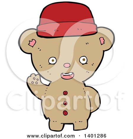 Clipart of a Cartoon Brown Teddy Bear Wearing a Red Hat - Royalty Free Vector Illustration by lineartestpilot