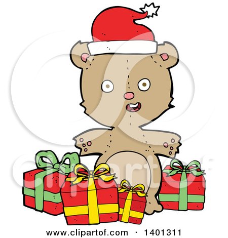 Clipart of a Cartoon Brown Christmas Teddy Bear - Royalty Free Vector Illustration by lineartestpilot