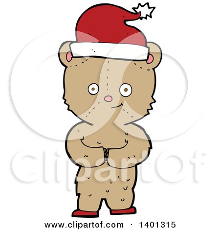 Clipart of a Cartoon Brown Christmas Teddy Bear - Royalty Free Vector Illustration by lineartestpilot