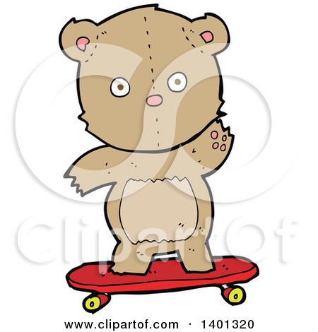 Clipart of a Cartoon Brown Teddy Bear Skateboarding - Royalty Free Vector Illustration by lineartestpilot
