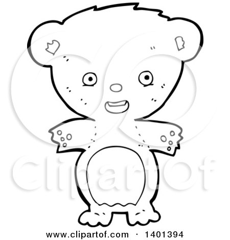 Clipart of a Cartoon Black and White Lineart Teddy Bear - Royalty Free Vector Illustration by lineartestpilot