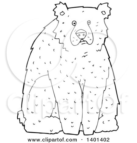 Clipart of a Cartoon Black and White Lineart Bear - Royalty Free Vector Illustration by lineartestpilot