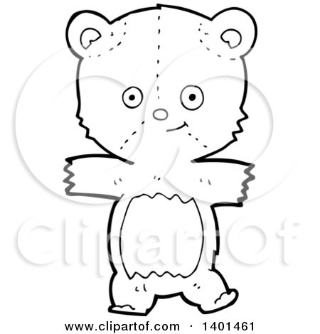 Clipart of a Cartoon Black and White Lineart Teddy Bear - Royalty Free Vector Illustration by lineartestpilot