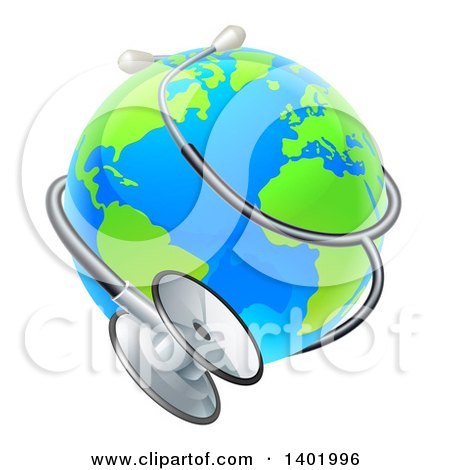 Clipart of a World Earth Globe Wrapped in a Stethoscope - Royalty Free Vector Illustration by AtStockIllustration
