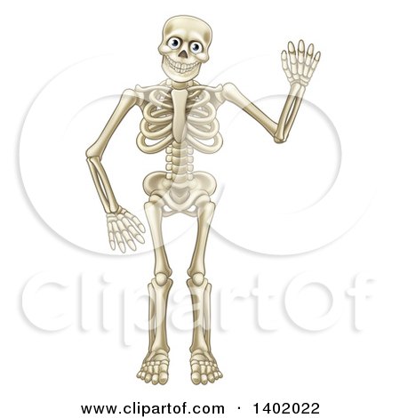 Clipart of a Cartoon Happy Skeleton Waving - Royalty Free Vector Illustration by AtStockIllustration