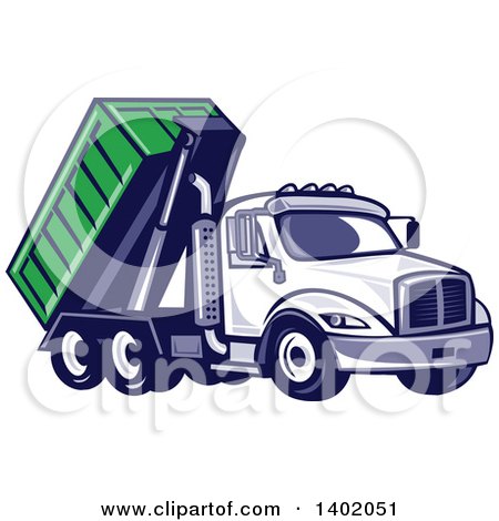 Clipart of a Retro Roll off Bin Dump Truck - Royalty Free Vector Illustration by patrimonio