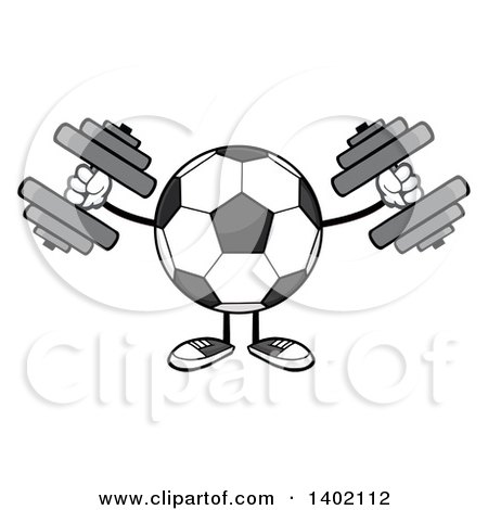 Clipart of a Cartoon Faceless Soccer Ball Mascot Character Working out with Dumbbells - Royalty Free Vector Illustration by Hit Toon