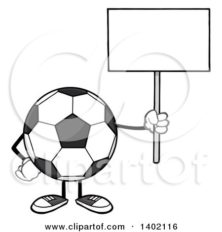 Clipart of a Cartoon Faceless Soccer Ball Mascot Character Holding up a Blank Sign - Royalty Free Vector Illustration by Hit Toon