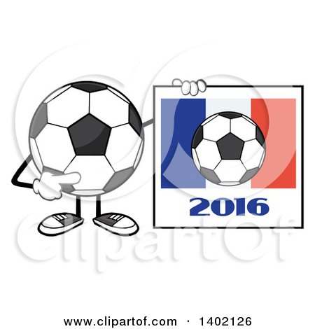 Clipart of a Cartoon Faceless Soccer Ball Mascot Character Holding a France 2016 Sign - Royalty Free Vector Illustration by Hit Toon