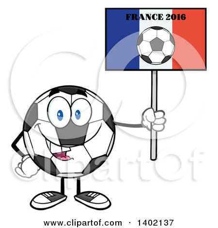 Clipart of a Cartoon Soccer Ball Mascot Character Holding a France 2016 Sign - Royalty Free Vector Illustration by Hit Toon