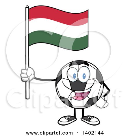 Clipart of a Cartoon Soccer Ball Mascot Character Holding a Hungarian Flag - Royalty Free Vector Illustration by Hit Toon