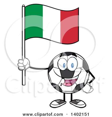 Clipart of a Cartoon Soccer Ball Mascot Character Holding a Italian Flag - Royalty Free Vector Illustration by Hit Toon