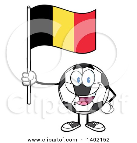 Clipart of a Cartoon Soccer Ball Mascot Character Holding a Belgian Flag - Royalty Free Vector Illustration by Hit Toon