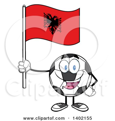 Clipart of a Cartoon Soccer Ball Mascot Character Holding an Albanian Flag - Royalty Free Vector Illustration by Hit Toon