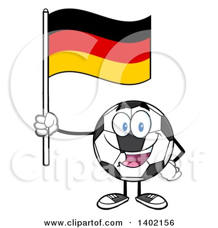 Clipart of a Cartoon Soccer Ball Mascot Character Holding a German Flag - Royalty Free Vector Illustration by Hit Toon