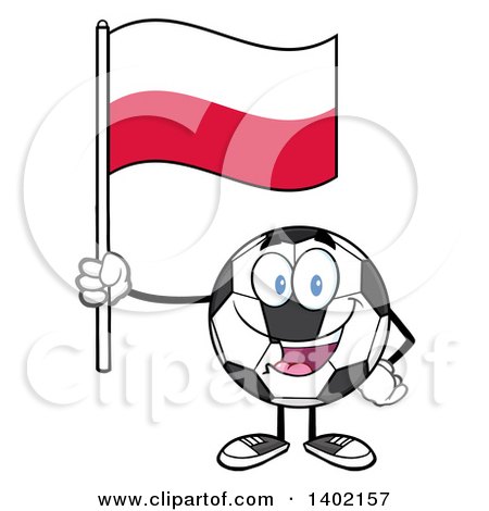 Clipart of a Cartoon Soccer Ball Mascot Character Holding a Polish Flag - Royalty Free Vector Illustration by Hit Toon