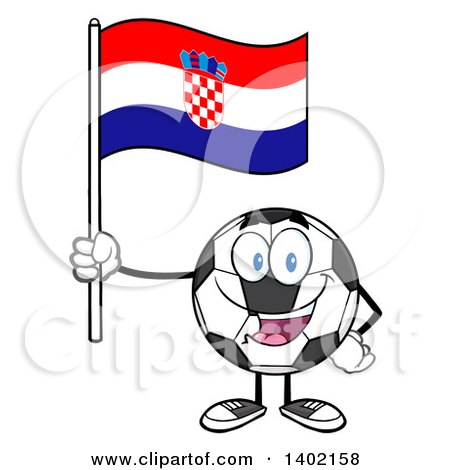 Clipart of a Cartoon Soccer Ball Mascot Character Holding a Croatian Flag - Royalty Free Vector Illustration by Hit Toon