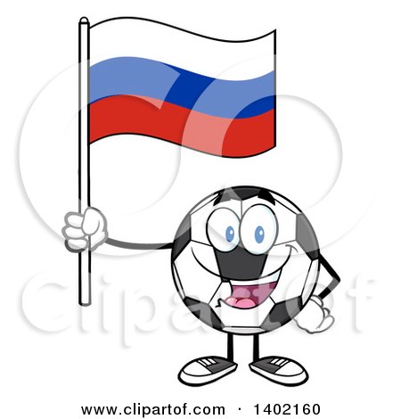 Clipart of a Cartoon Soccer Ball Mascot Character Holding a Russian Flag - Royalty Free Vector Illustration by Hit Toon