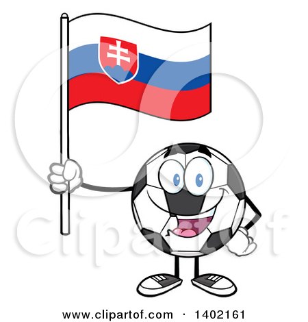 Clipart of a Cartoon Soccer Ball Mascot Character Holding a Slovakia Flag - Royalty Free Vector Illustration by Hit Toon
