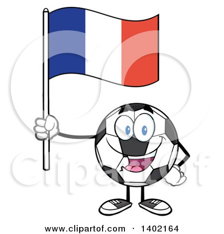 Clipart of a Cartoon Soccer Ball Mascot Character Holding a French Flag - Royalty Free Vector Illustration by Hit Toon