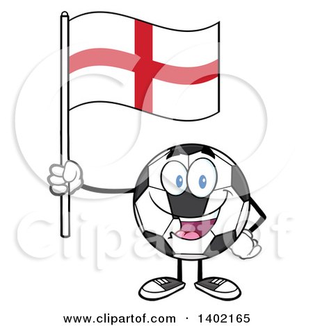 Clipart of a Cartoon Soccer Ball Mascot Character Holding an English Flag - Royalty Free Vector Illustration by Hit Toon