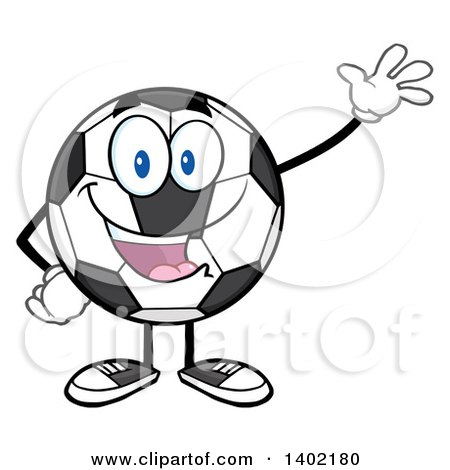 Clipart of a Cartoon Soccer Ball Mascot Character Waving - Royalty Free Vector Illustration by Hit Toon