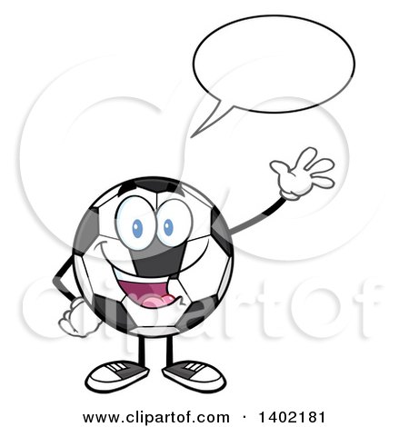 Clipart of a Cartoon Soccer Ball Mascot Character Talking and Waving - Royalty Free Vector Illustration by Hit Toon
