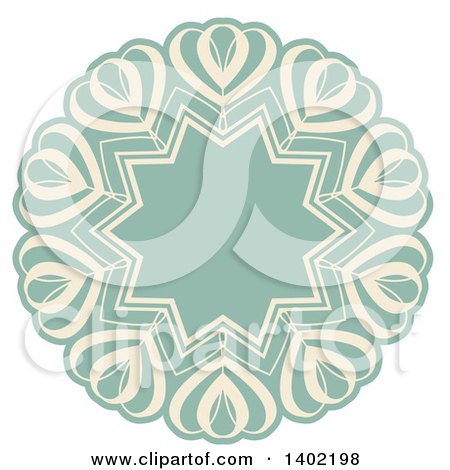 Clipart of a Beige and Turquoise Fancy Round Label Design Element with Hearts - Royalty Free Vector Illustration by KJ Pargeter