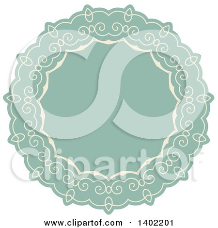 Clipart of a Beige and Turquoise Fancy Round Label Design Element - Royalty Free Vector Illustration by KJ Pargeter