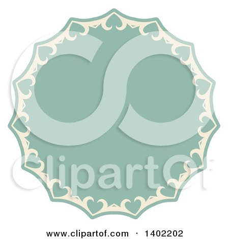 Clipart of a Beige and Turquoise Fancy Round Label Design Element with Hearts - Royalty Free Vector Illustration by KJ Pargeter