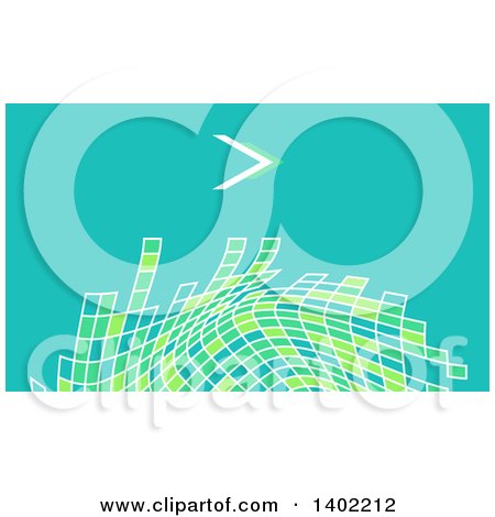 Clipart of a Turquoise Business Card Design with Abstract Green and Turquoise Tiles - Royalty Free Vector Illustration by KJ Pargeter
