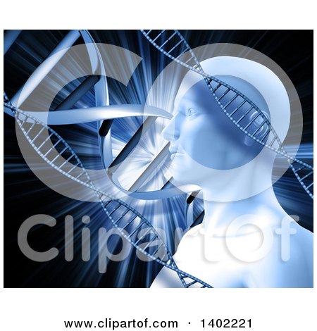 Clipart of a Male Human Head with an Explosion and Dna Strands - Royalty Free Illustration by KJ Pargeter