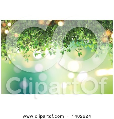 Clipart of a Background of Green Vines and Flares - Royalty Free Illustration by KJ Pargeter