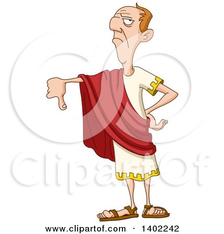 Clipart of an Unhappy Roman Emperor Giving a Thumb down - Royalty Free Vector Illustration by yayayoyo