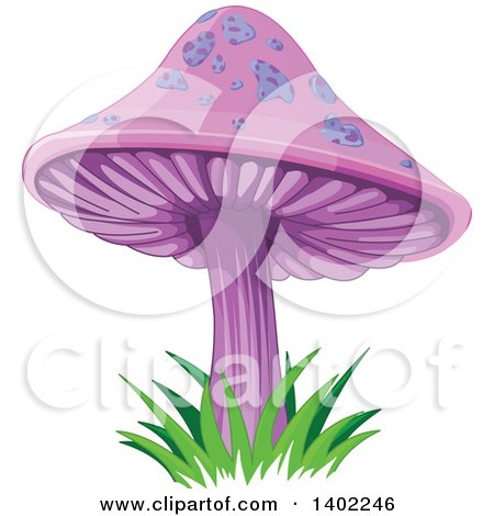 Clipart of a Purple Mushroom with Spots and Grass - Royalty Free Vector Illustration by Pushkin