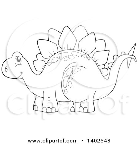 Clipart of a Black and White Lineart Stegosaur Dinosaur - Royalty Free Vector Illustration by visekart