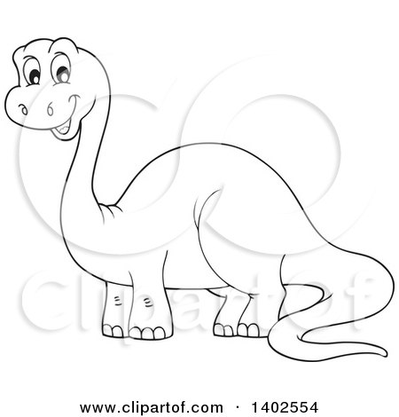 Clipart of a Happy Black and White Lineart Apatosaurus Dinosaur - Royalty Free Vector Illustration by visekart