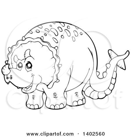 Clipart of a Black and White Lineart Triceratops Dinosaur - Royalty Free Vector Illustration by visekart