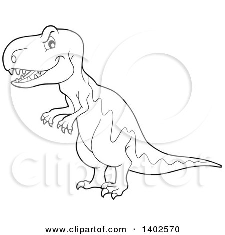 Clipart of a Black and White Lineart Tyrannosaurus Rex Dinosaur - Royalty Free Vector Illustration by visekart