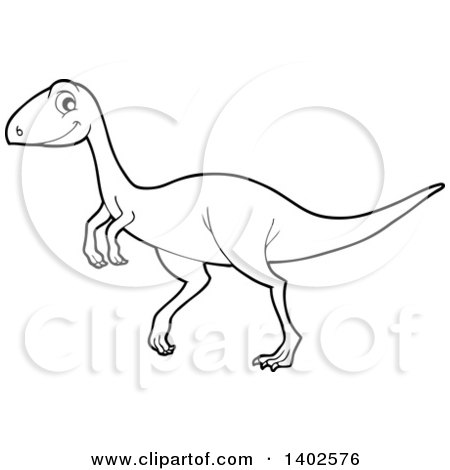 Clipart of a Black and White Lineart Raptor Dinosaur - Royalty Free Vector Illustration by visekart