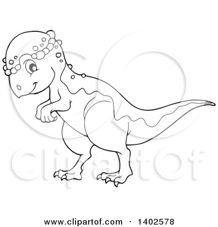 Clipart of a Black and White Lineart Pachycephalosaurus Dinosaur - Royalty Free Vector Illustration by visekart