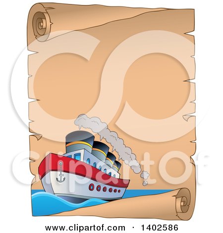 Clipart of a Parchment Scroll Page with a Ship - Royalty Free Vector Illustration by visekart