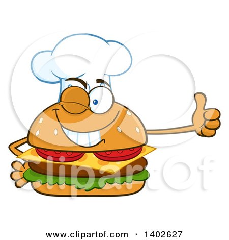 Clipart of a Chef Cheeseburger Character Mascot Giving a Thumb up - Royalty Free Vector Illustration by Hit Toon