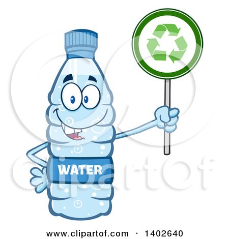 Clipart of a Cartoon Bottled Water Character Mascot Holding a Recycle Sign - Royalty Free Vector Illustration by Hit Toon