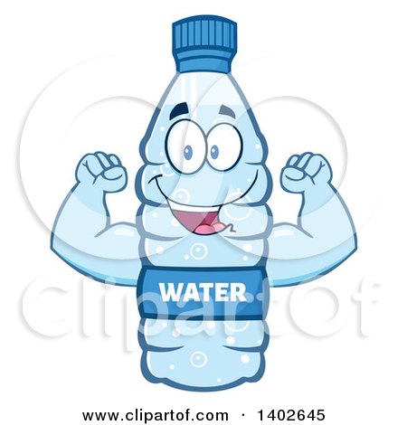 Clipart of a Cartoon Bottled Water Character Mascot Flexing - Royalty Free Vector Illustration by Hit Toon